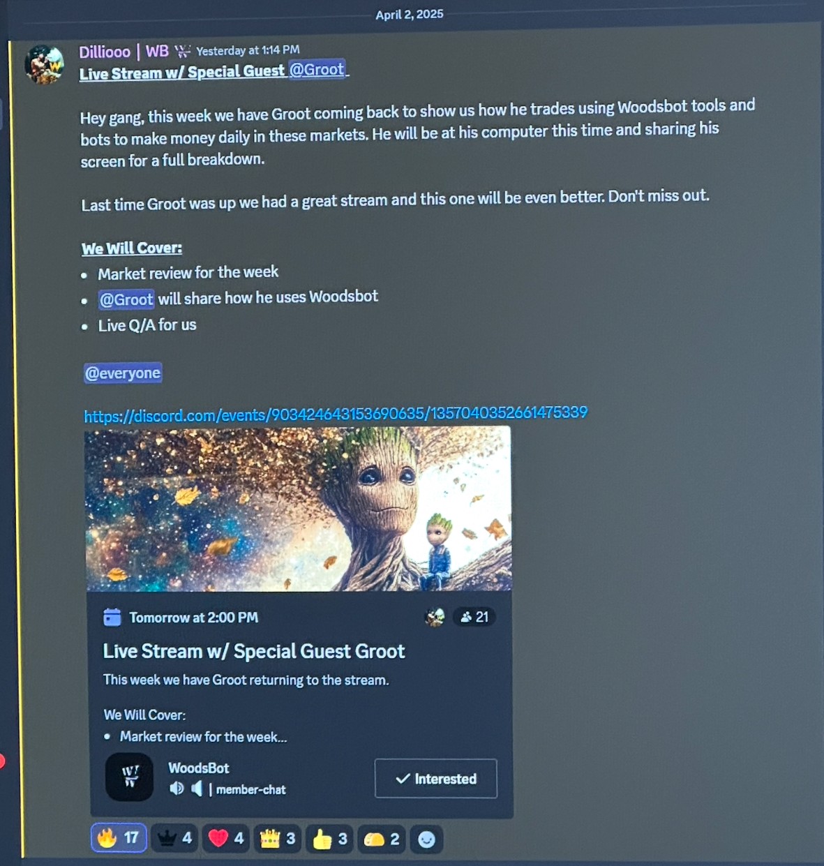 Discord live stream guest announcement