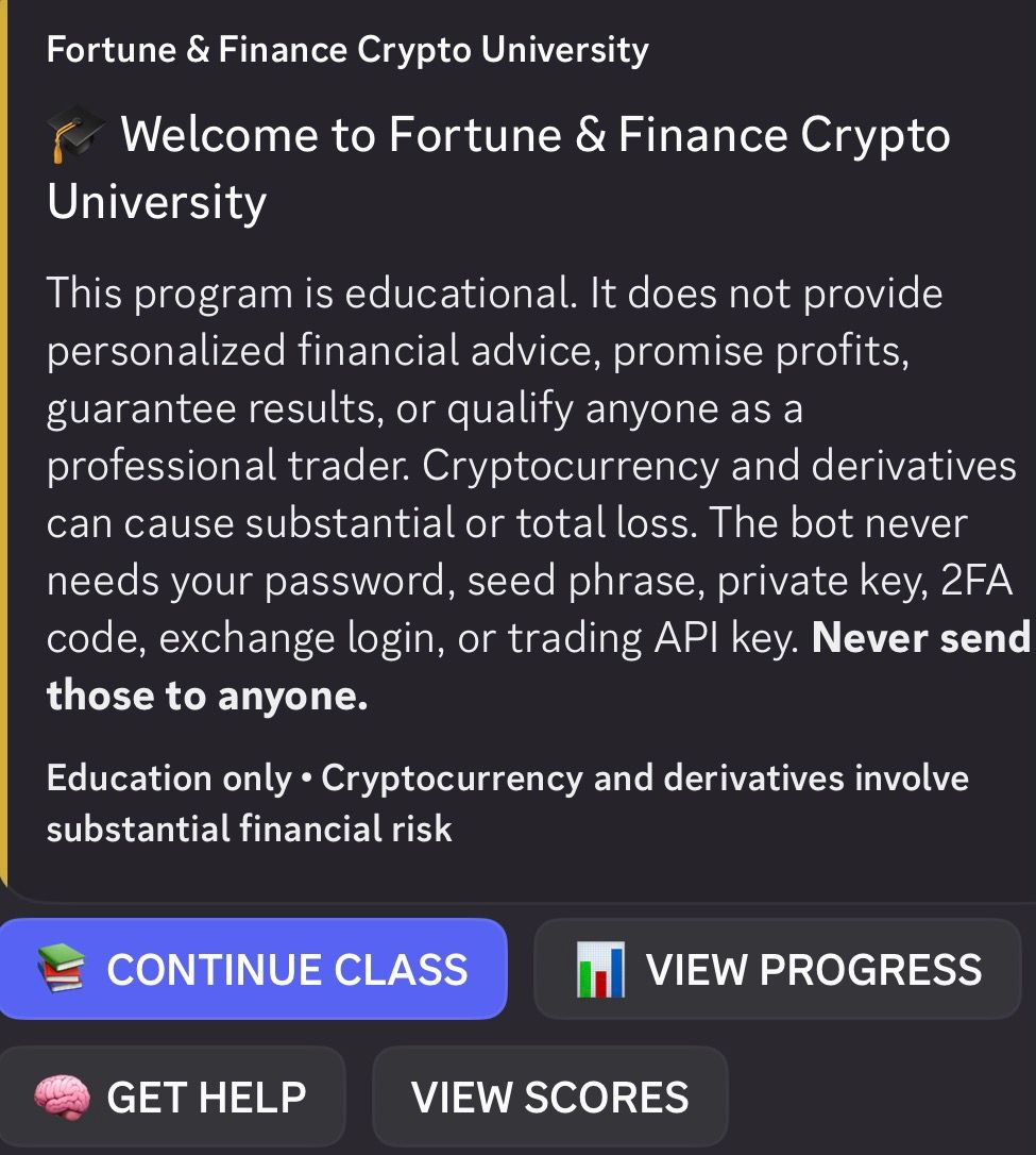 Fortune and Finance Crypto University interface